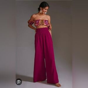 By Anthropologie Smocked Gauzy Wide-Leg Pants Size 1X